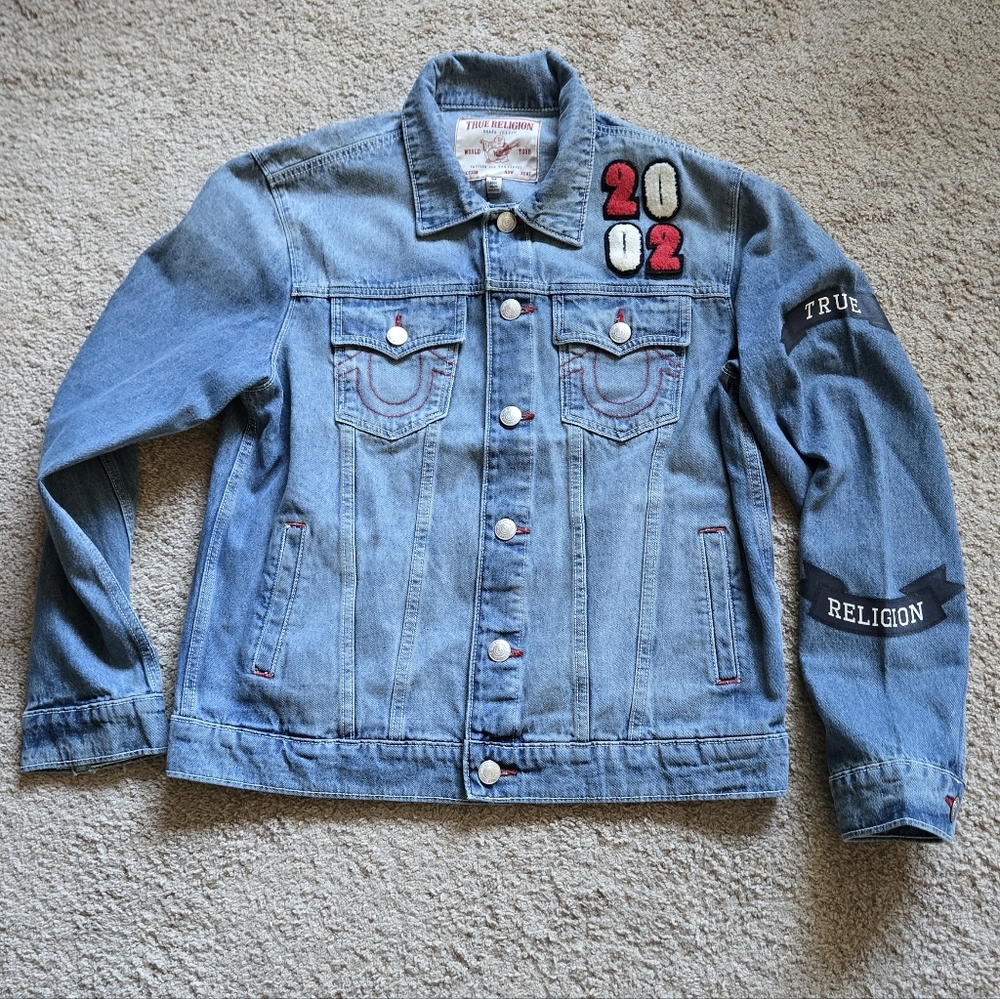 True Religion Light Blue Denim Jacket Jesse Patch